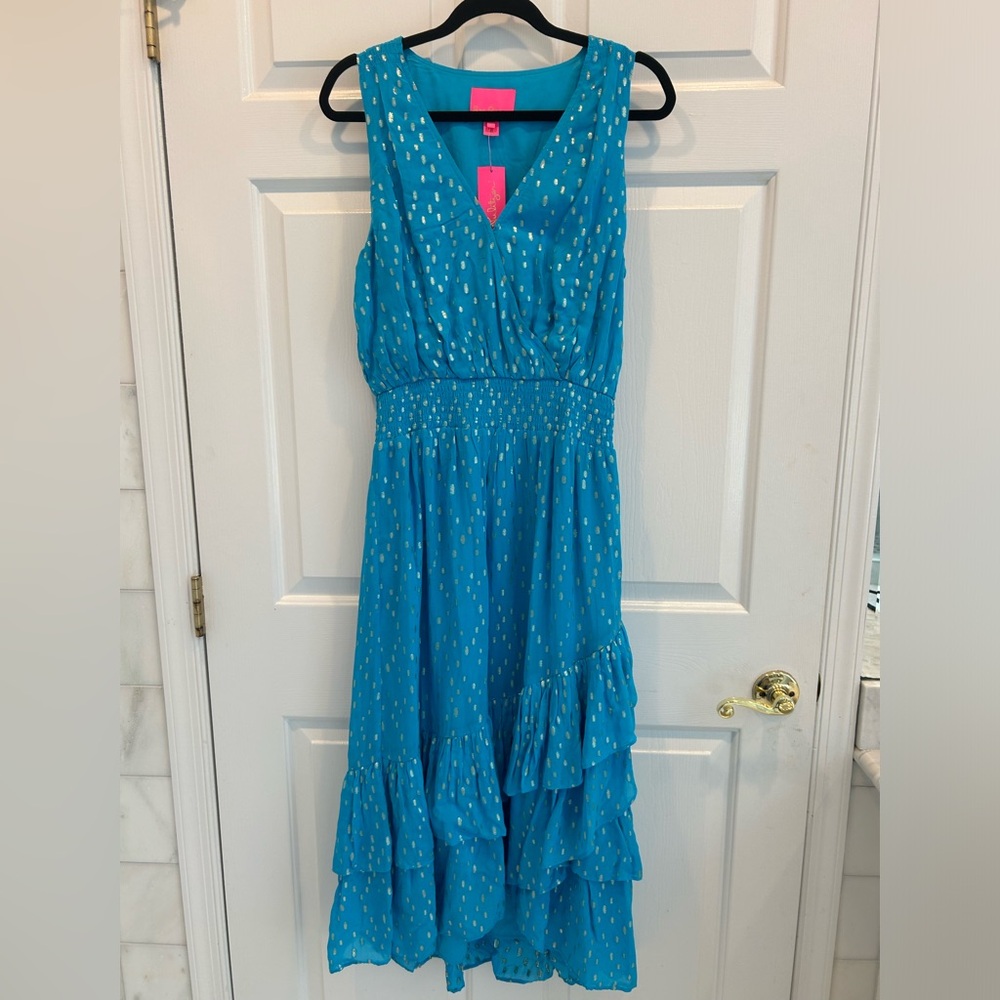 Lilly Pulitzer Blue Sleeveless V-Neck Midi Sundress - Picture 2 of 13